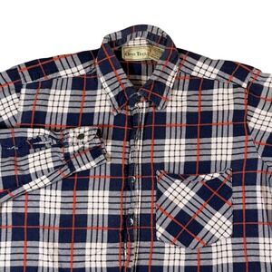 VTG Open Trails Flannel Shirt Mens M Blue Plaid Cotton Gorpcore Cabin Grunge Top
